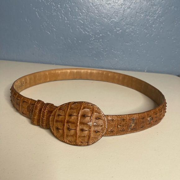 Ferrini Italy Hornback Nubuck brown Leather Belt with belt attached buckle Sz 40